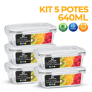 Kit 3/5/10 Potes de Vidro 640ml Hermético Marmita Fit com Tampa 4 Travas