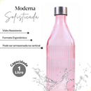 Kit 2 Garrafas de Vidro 1L Água Geladeira Tampa Inox Canelada Scotch Filete Quadrada Hermética