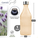 Kit 2 Garrafas de Vidro 1L Água Geladeira Tampa Inox Canelada Scotch Filete Quadrada Hermética