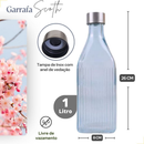 Kit 2 Garrafas de Vidro 1L Água Geladeira Tampa Inox Canelada Scotch Filete Quadrada Hermética