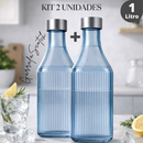 Kit 2 Garrafas de Vidro 1L Tampa Inox