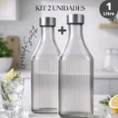 Kit 2 Garrafas de Vidro 1L Tampa Inox